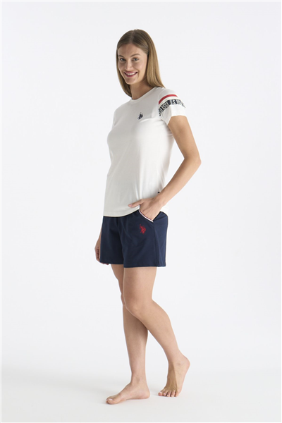 U.s Polo Assn. 20190 Kadın Kısa Kollu Şortlu Pijama Takım-Ekru
