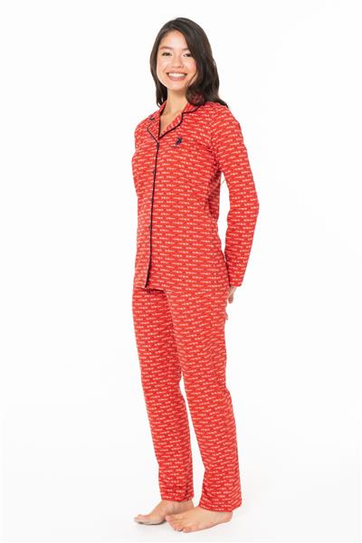 U.s Polo Assn. 20144 Kadın Uzun Kollu Gömlek Pijama Takım-Kırmızı