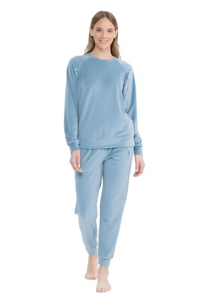 U.s Polo Assn. 17092 Kadın Uzun Kollu Kadife Paçası Lastikli Rahat Ev Giyim-Mavimelanj