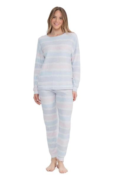 U.s Polo Assn. 17095 Kadın Delikli Polar Waffle Baskılı Uzun Kollu  Paçası Lastikli Rahat Ev Giyim-Baskılı