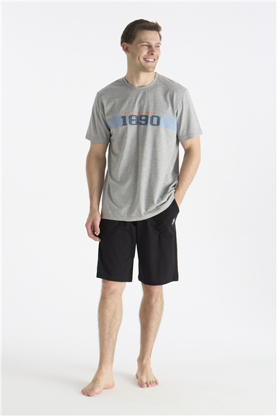 U.s Polo Assn. 19019 Erkek Kısa Kollu Bisiklet Yaka Şortlu Pijama Takımı-Gri