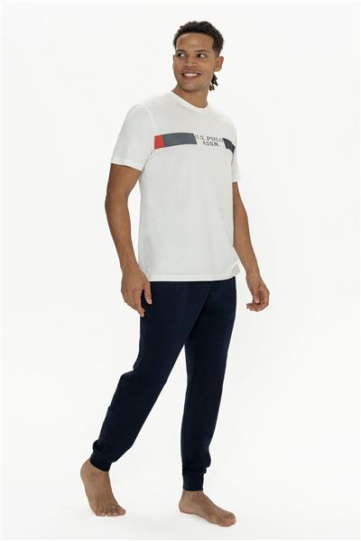 U.s Polo Assn. 18888 Erkek Kısa Kollu Bisiklet Yaka Paçası Lastikli Pijama Takımı-Ekru