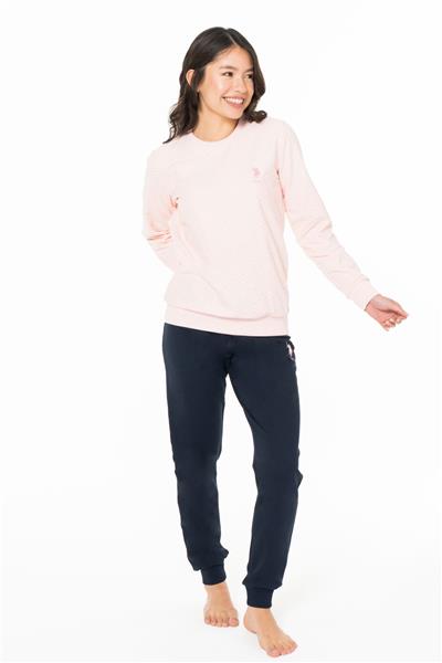 U.s Polo Assn. 20125 Kadın İnce Polar Uzun Kollu Bisiklet Yaka Paçası Bantlı Rahat Ev Giyim-Pembe