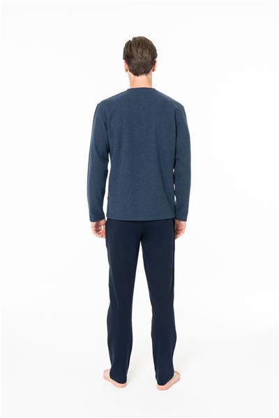 U.s Polo Assn. 18966 Erkek Uzun Kollu Yakası Üç Düğmeli Pijama Takımı-İndigo