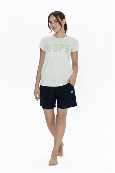 U.s Polo Assn. 20011 Kadın Kısa Kollu Bisiklet Yaka Şortlu Pijama Takımı-Mint