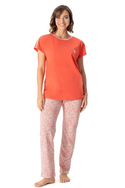 U.s Polo Assn. 17020 Kadın Kısa Kollu Yuvarlak Yaka Pijama Takım-Mercan