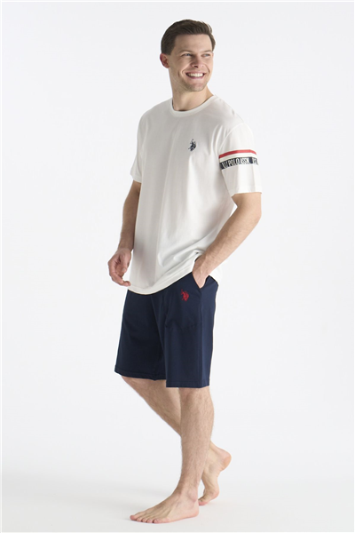 U.s Polo Assn. 19001 Erkek Kısa Kollu Şortlu Pijama Takımı-Ekru