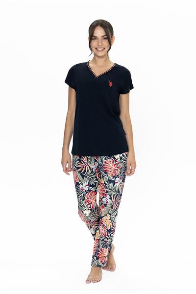 U.s Polo Assn. 20026 Kadın Kısa Kollu V Yaka Pijama Takımı-Lacivert