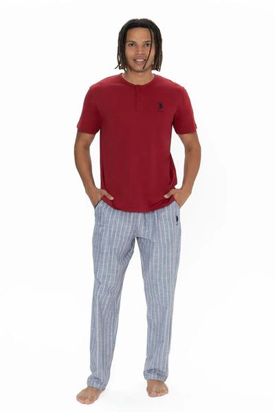 U.s Polo Assn. 18915 Erkek Kısa Kollu Yakası Düğmeli Pijama Takımı-Bordo