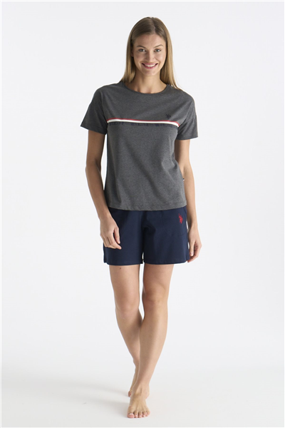 U.s Polo Assn. 20194 Kadın Kısa Kollu Şortlu Pijama Takım-Gri