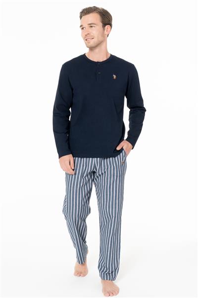 U.s Polo Assn. 18987 Erkek Uzun Kollu Bisiklet Yaka Pijama Takımı-Lacivert
