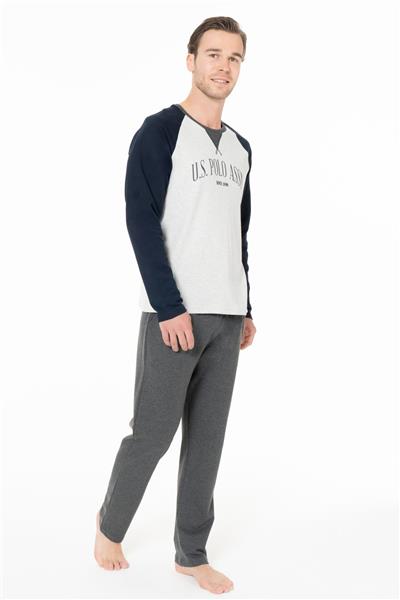 U.s Polo Assn. 18965 Erkek Uzun Kollu Yakası Üç Düğmeli Pijama Takımı-Lacivert