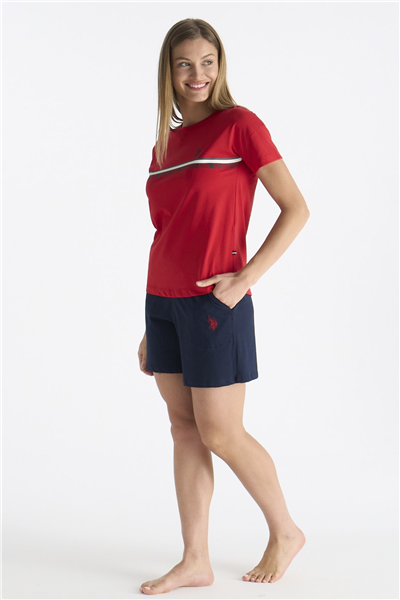 U.s Polo Assn. 20194 Kadın Kısa Kollu Şortlu Pijama Takım-Kırmızı