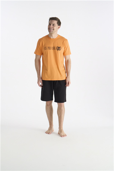 U.s Polo Assn. 19017 Erkek Kısa Kollu Bisiklet Yaka Şortlu Pijama Takımı-Turuncu