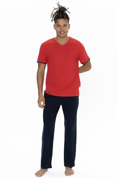 U.s Polo Assn. 18896B Erkek Büyük Beden Kısa Kollu Bisiklet Yaka Pijama Takımı-Kırmızı