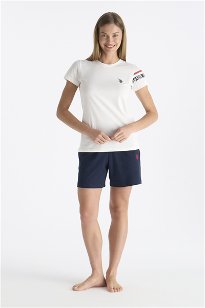 U.s Polo Assn. 20190 Kadın Kısa Kollu Şortlu Pijama Takım-Ekru