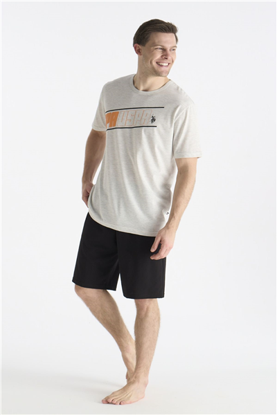 U.s Polo Assn. 19015 Erkek Kısa Kollu Şortlu Pijama Takımı-Karmelanj