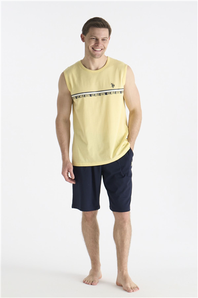 U.s Polo Assn. 19020 Erkek Kolsuz Bisiklet Yaka Şortlu Pijama Takımı-Sarı