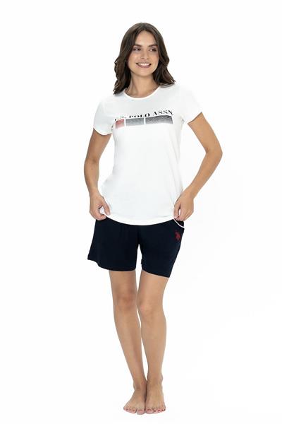 U.s Polo Assn. 20004 Kadın Kısa Kollu Bisiklet Yaka Şortlu Pijama Takımı-Ekru