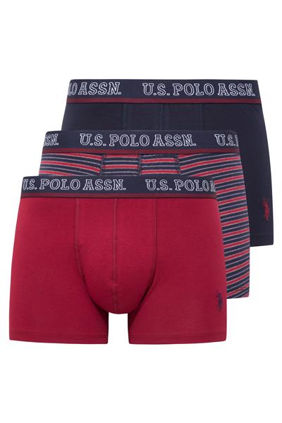U.s Polo Assn. 80516 Erkek Pamuklu 3lü Boxer-Bordo&Lacivert&Baskılı