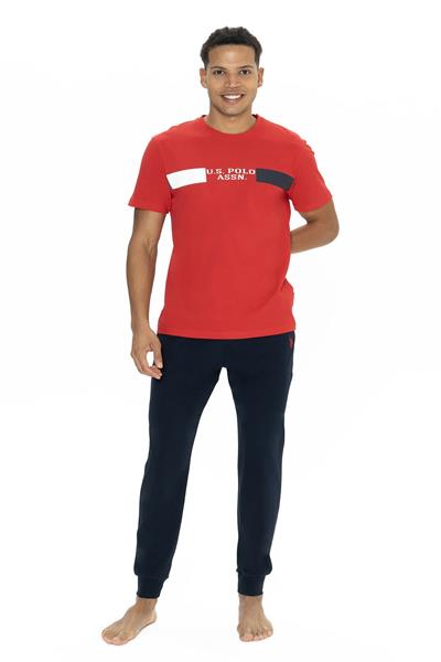 U.s Polo Assn. 18888 Erkek Kısa Kollu Bisiklet Yaka Paçası Lastikli Pijama Takımı-Kırmızı