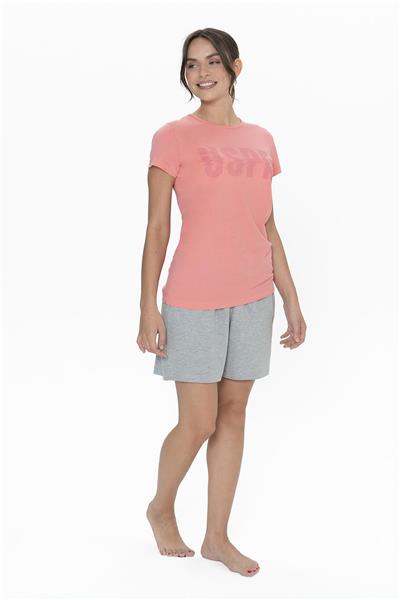 U.s Polo Assn. 20011 Kadın Kısa Kollu Bisiklet Yaka Şortlu Pijama Takımı-Pembe