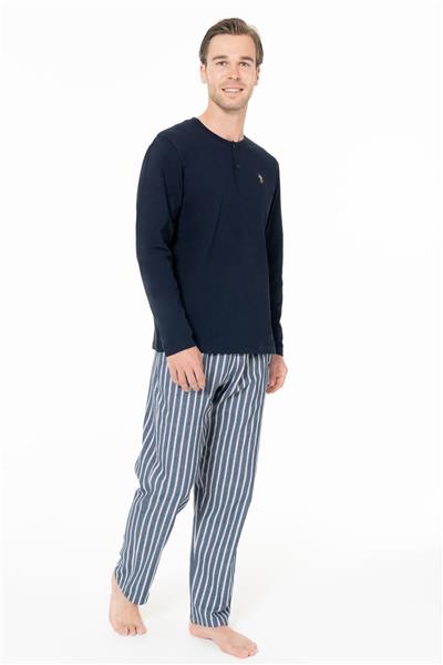 U.s Polo Assn. 18987 Erkek Uzun Kollu Bisiklet Yaka Pijama Takımı-Lacivert