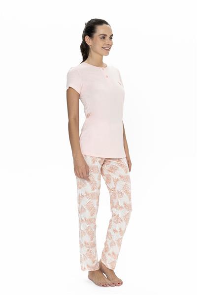 U.s Polo Assn. 20088 Kadın Kısa Kollu Yakası Yarım Düğmeli Pijama Takımı-Somon