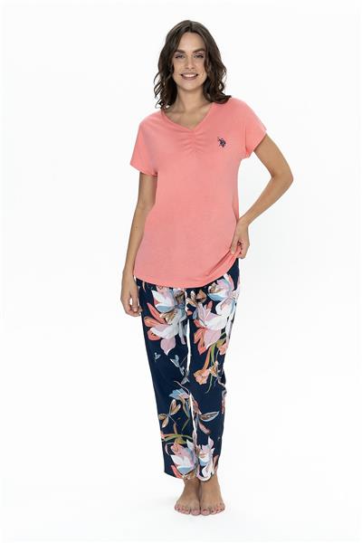 U.s Polo Assn. 20100 Kadın Kısa Kollu Bisiklet Yaka Pijama Takımı-Pembe