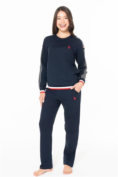 U.s Polo Assn. 20116B Kadın Büyük Beden Uzun Kollu Bisiklet Yaka Rahat Ev Giyim-Lacivert