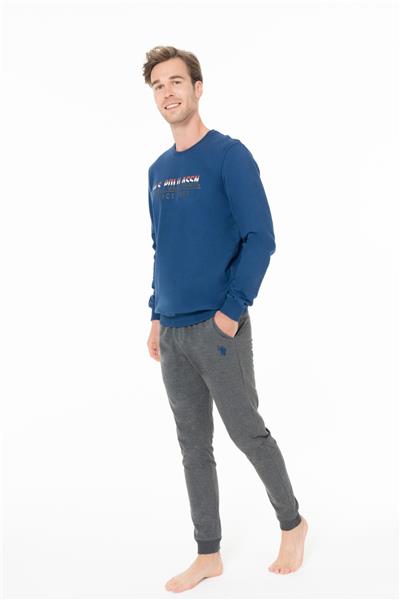 U.s Polo Assn. 18928 Erkek Uzun Kollu Bisiklet Yaka Paçası Bantlı Rahat Ev Giyim-İndigo