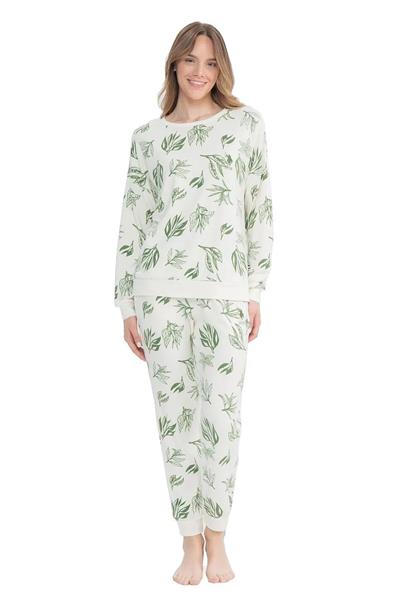 U.s Polo Assn. 17105 Kadın Yumoş Kumaş Yuvarlak Yaka Uzun Kollu Paçası Lastikli Pijama Takımı-Yeşil