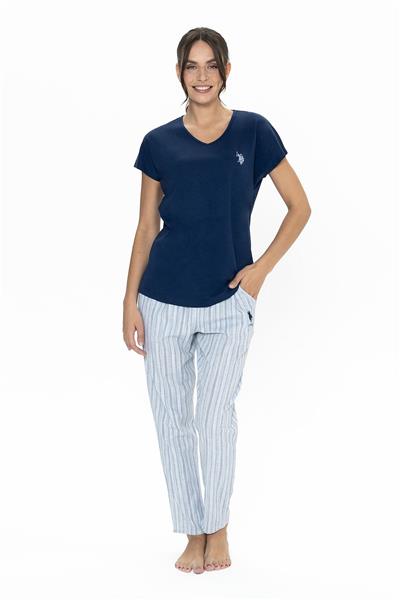 U.s Polo Assn. 20019 Kadın Kısa Kollu V Yaka Pijama Takımı-Lacivert