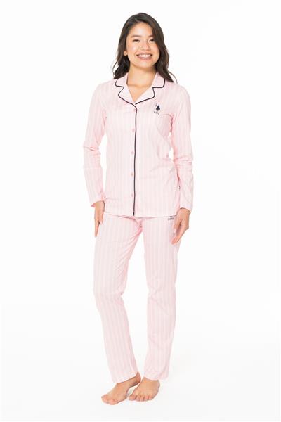 U.s Polo Assn. 20138 Kadın Uzun Kollu Gömlek Pijama Takım-Pembe