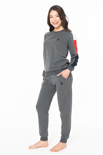 U.s Polo Assn. 20115 Kadın Uzun Kollu Bisiklet Yaka Paçası Bantlı Rahat Ev Giyim-Antrasitmelanj