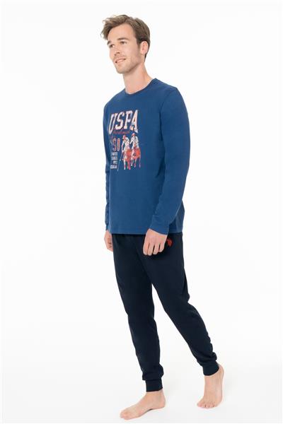 U.s Polo Assn. 18955 Erkek Uzun Kollu Bisiklet Yaka Paçası Bantlı Pijama Takımı-İndigo