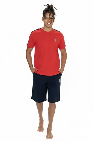 U.s Polo Assn. 18868 Erkek Kısa Kollu Bisiklet Yaka Şortlu Pijama Takımı-Kırmızı