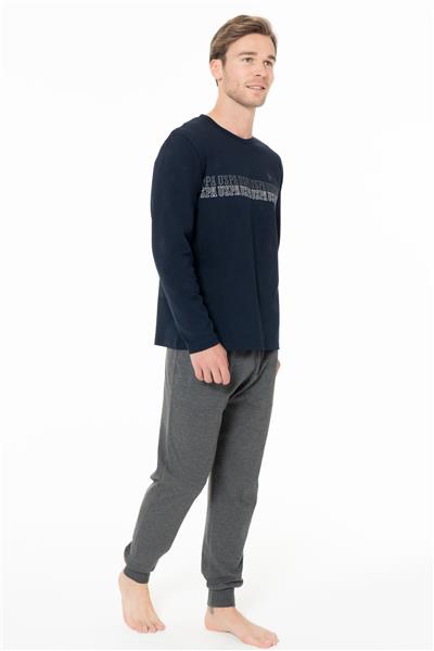 U.s Polo Assn. 18953 Erkek Uzun Kollu Bisiklet Yaka Paçası Bantlı Pijama Takımı-Lacivert