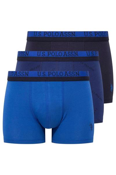 U.s Polo Assn. 80522 Erkek Pamuklu 3lü Boxer-Saks&Lacivert&Baskılı