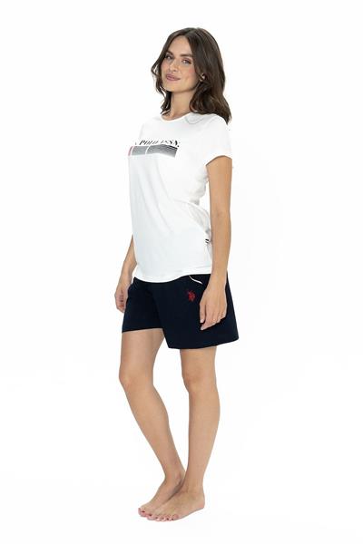 U.s Polo Assn. 20004 Kadın Kısa Kollu Bisiklet Yaka Şortlu Pijama Takımı-Ekru