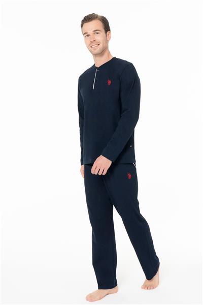 U.s Polo Assn. 18958 Erkek Uzun Kollu Yakası Üç Düğmeli Pijama Takımı-Lacivert