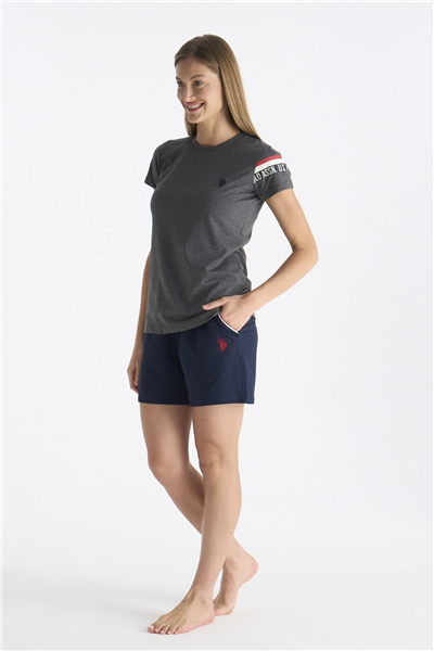 U.s Polo Assn. 20190 Kadın Kısa Kollu Şortlu Pijama Takım-Gri