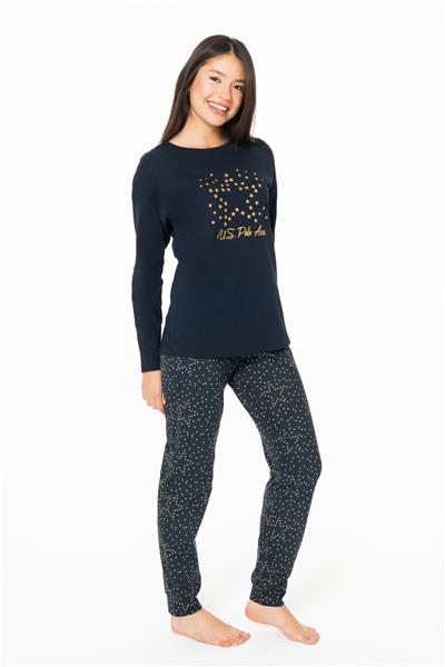 U.s Polo Assn. 20163 Kadın Uzun Kollu Bisiklet Yaka Paçası Bantlı Pijama Takım-Lacivert