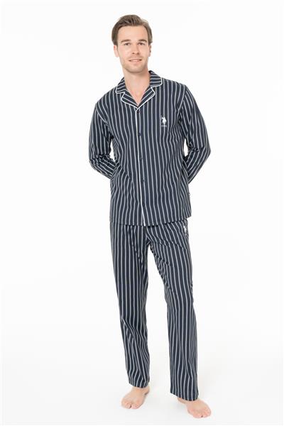 U.s Polo Assn. 18993 Erkek Uzun Kollu Önden Düğmeli Pijama Takımı-Lacivert