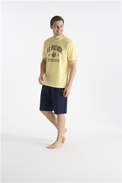 U.s Polo Assn. 19018 Erkek Kısa Kollu Bisiklet Yaka Şortlu Pijama Takımı-Sarı