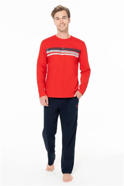 U.s Polo Assn. 18947 Erkek Uzun Kollu Bisiklet Yaka Pijama Takımı-Kırmızı