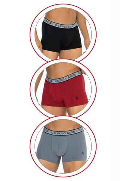 U.s Polo Assn. 80540 Erkek Pamuklu 3lü Boxer-Bordo&Siyah&Antrasitmelanj