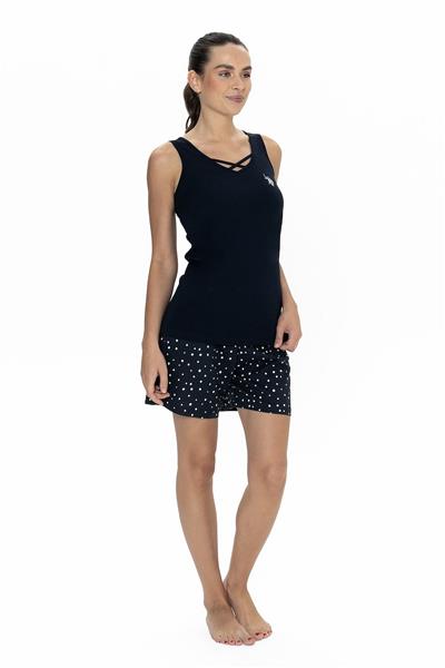 U.s Polo Assn. 20053 Kadın Kalın Askılı Bisiklet Yaka Şortlu Pijama Takımı-Lacivert