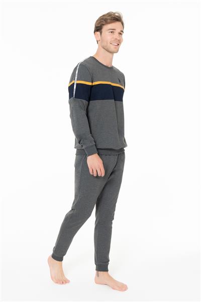 U.s Polo Assn. 18936 Erkek Uzun Kollu Bisiklet Yaka Paçası Bantlı Rahat Ev Giyim-Antrasitmelanj