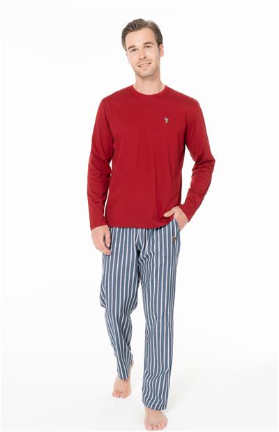 U.s Polo Assn. 18977 Erkek Uzun Kollu Bisiklet Yaka Pijama Takımı-Bordo